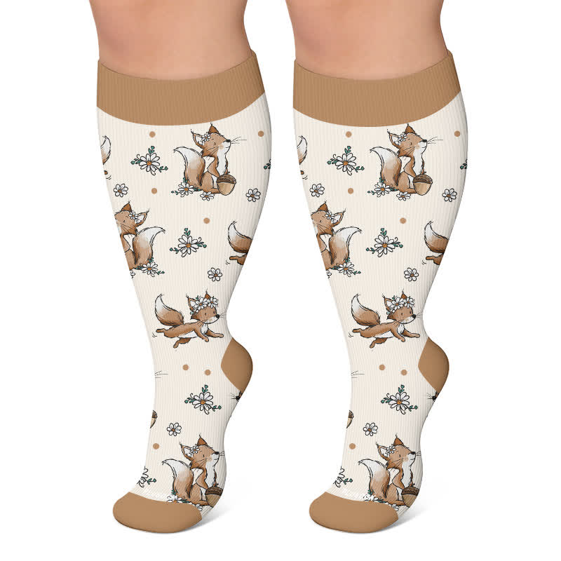 Plus Size Autumn Animal Compression Socks - Khaki - 4XL - image 4