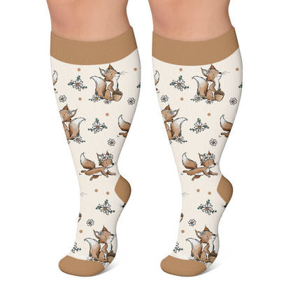 Plus Size Autumn Animal Compression Socks - Khaki - 4XL - image 4