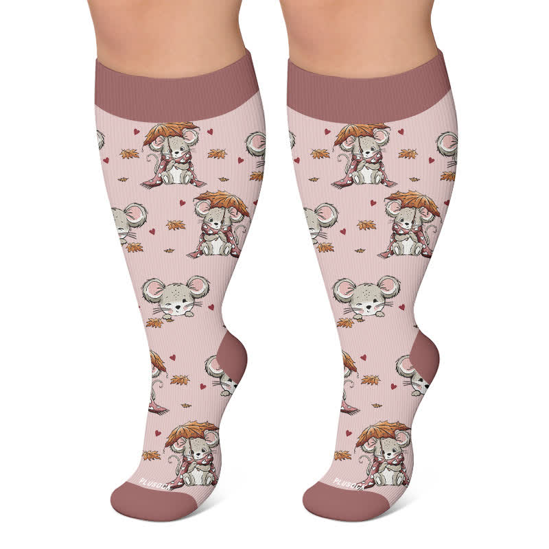Plus Size Autumn Animal Compression Socks - Dark Pink - 4XL - image 6