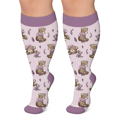 Plus Size Autumn Animal Compression Socks - Purple - 4XL - image 5