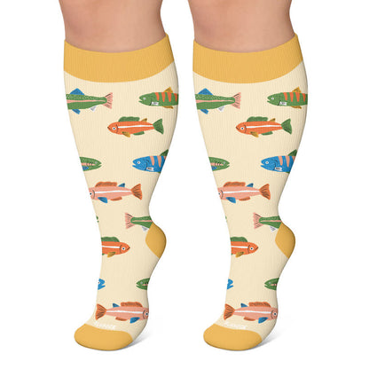 Plus Size Playful Fish Compression Socks - Yellow - 4XL - image 6