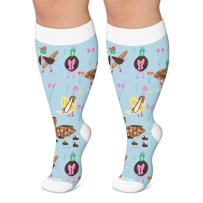 Plus Size Playful Fish Compression Socks - Blue - 4XL - image 5