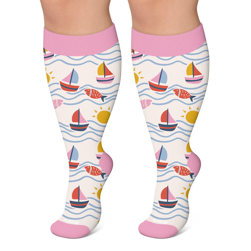 Plus Size Playful Fish Compression Socks - Pink - 4XL - image 4