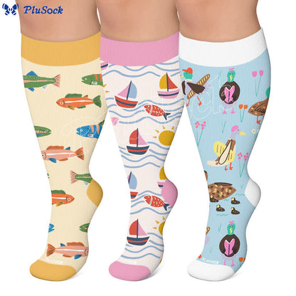 Plus Size Playful Fish Compression Socks - image 0