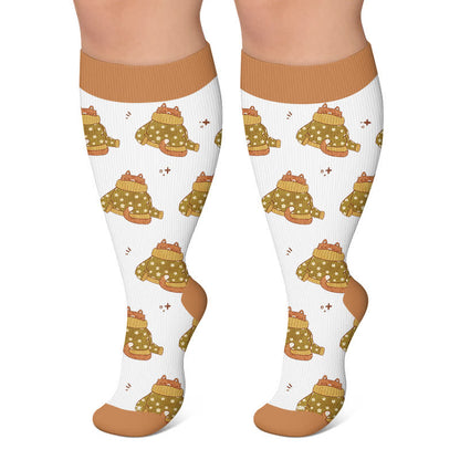 Plus Size Cozy Woodland Critter Compression Socks - Khaki - 4XL - image 5