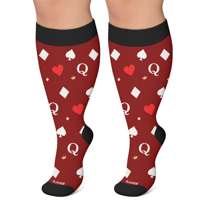 Plus Size Poker Card Christmas Compression Socks - Wine - 4XL - image 4