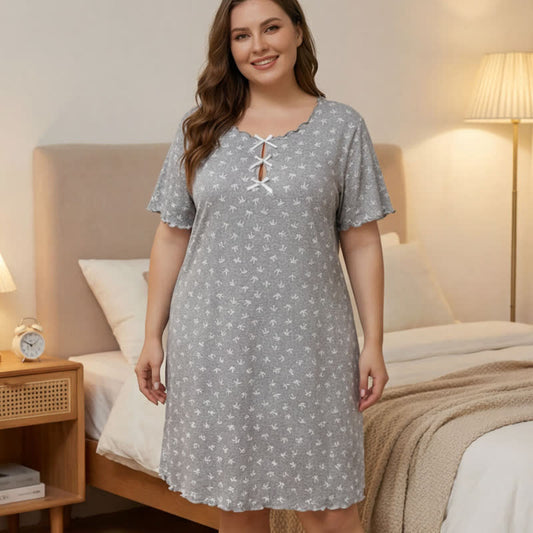 Small Floral Print Bow Trim Nightgown - image 0