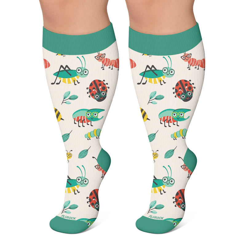 Plus Size Cartoon Garden Mushroom Compression Socks - Beige - 4XL - image 6