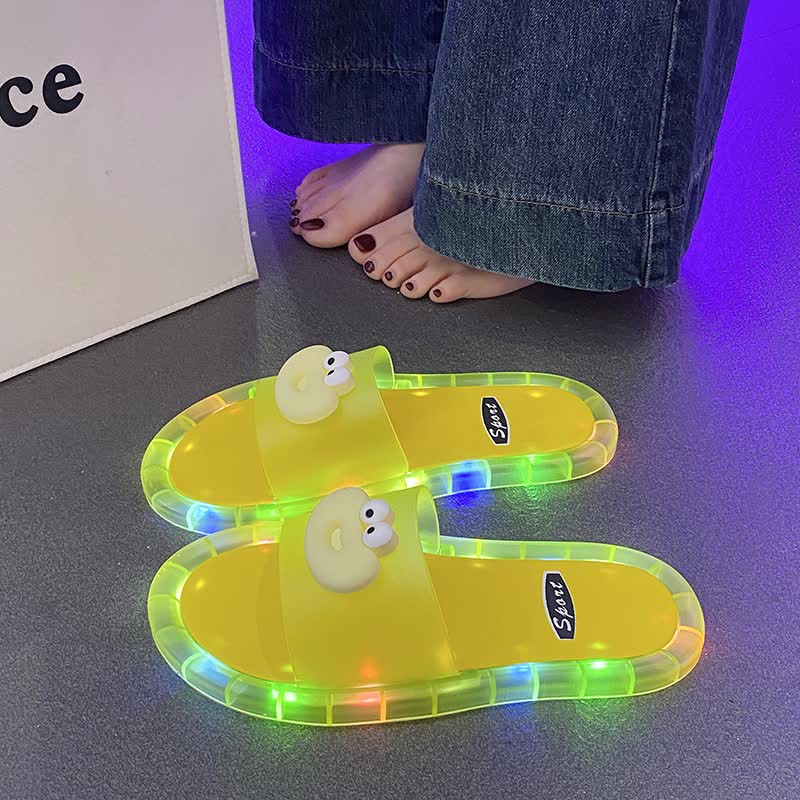 Cartoon Face Light Up Jelly Slides - Yellow - Kids EU34–35(3–3.5) - image 1