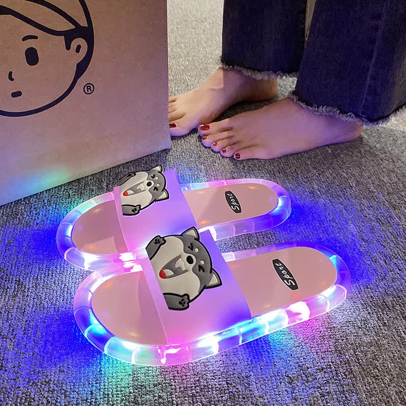 Husky Face Light Up Jelly Slides - Pink - Kids EU34–35(3–3.5) - image 0