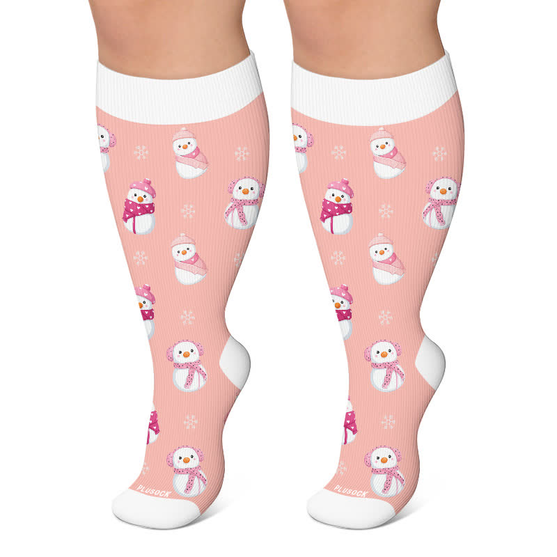 Plus Size Christmas Snowman Compression Socks - Light Pink - 4XL - image 6
