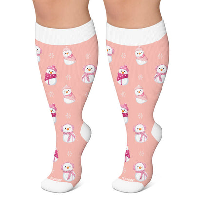 Plus Size Christmas Snowman Compression Socks - Light Pink - 4XL - image 6