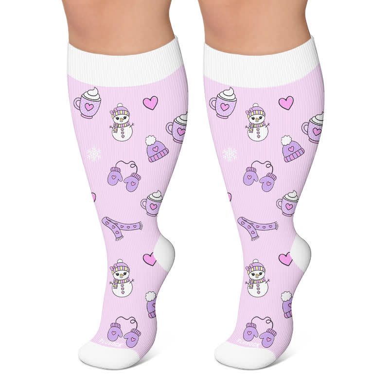 Plus Size Christmas Snowman Compression Socks - Purple - 4XL - image 4