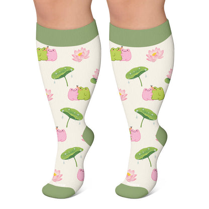 Plus Size Floral Frog Compression Socks - Beige - 4XL - image 5