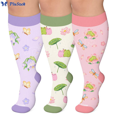 Plus Size Floral Frog Compression Socks - image 0