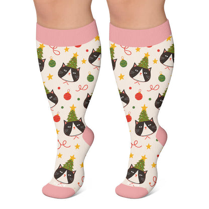 Plus Size Christmas Cat Dog Compression Socks - Pink - 4XL - image 5