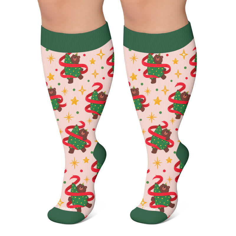 Plus Size Christmas Cat Dog Compression Socks - Green - 4XL - image 4