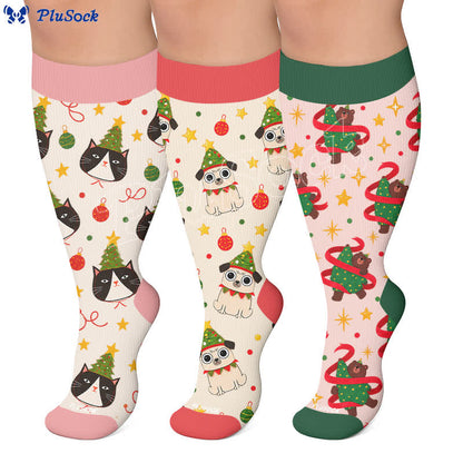 Plus Size Christmas Cat Dog Compression Socks - image 0