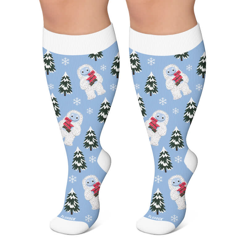 Plus Size Festive Polar Bear Compression Socks - Blue - 4XL - image 4