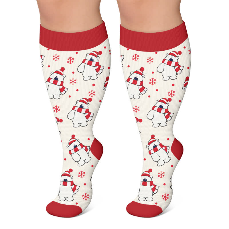Plus Size Festive Polar Bear Compression Socks - Beige - 4XL - image 5