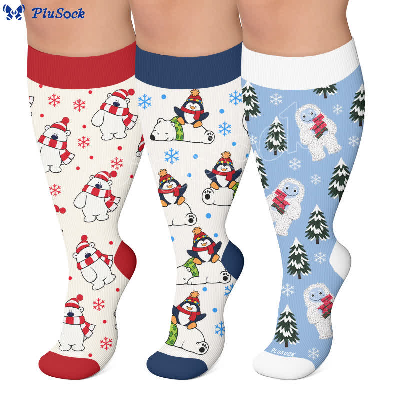 Plus Size Festive Polar Bear Compression Socks - image 0