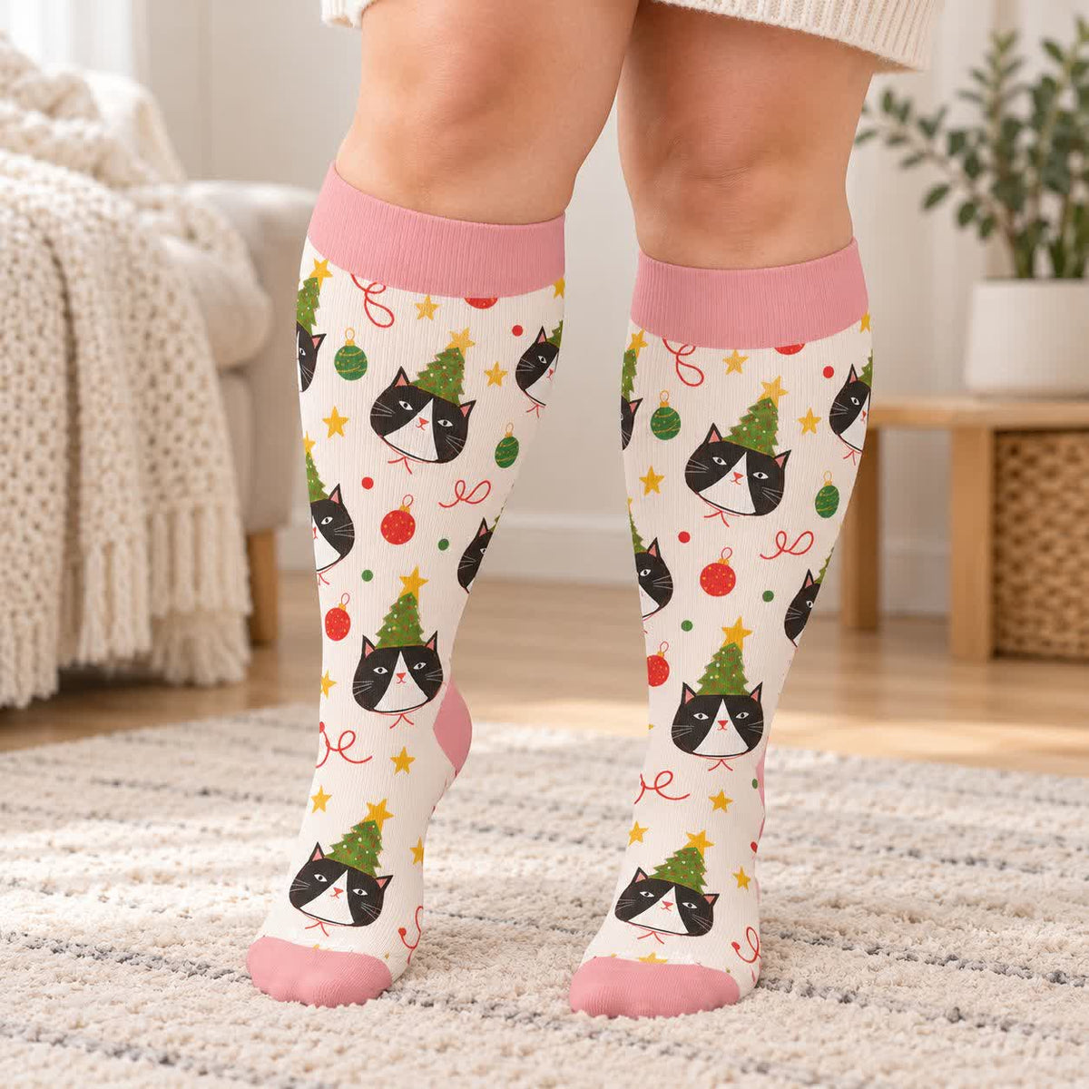 Plus Size Christmas Cat Dog Compression Socks - image 1