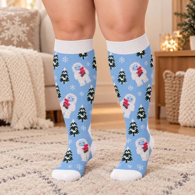 Plus Size Festive Polar Bear Compression Socks - image 1