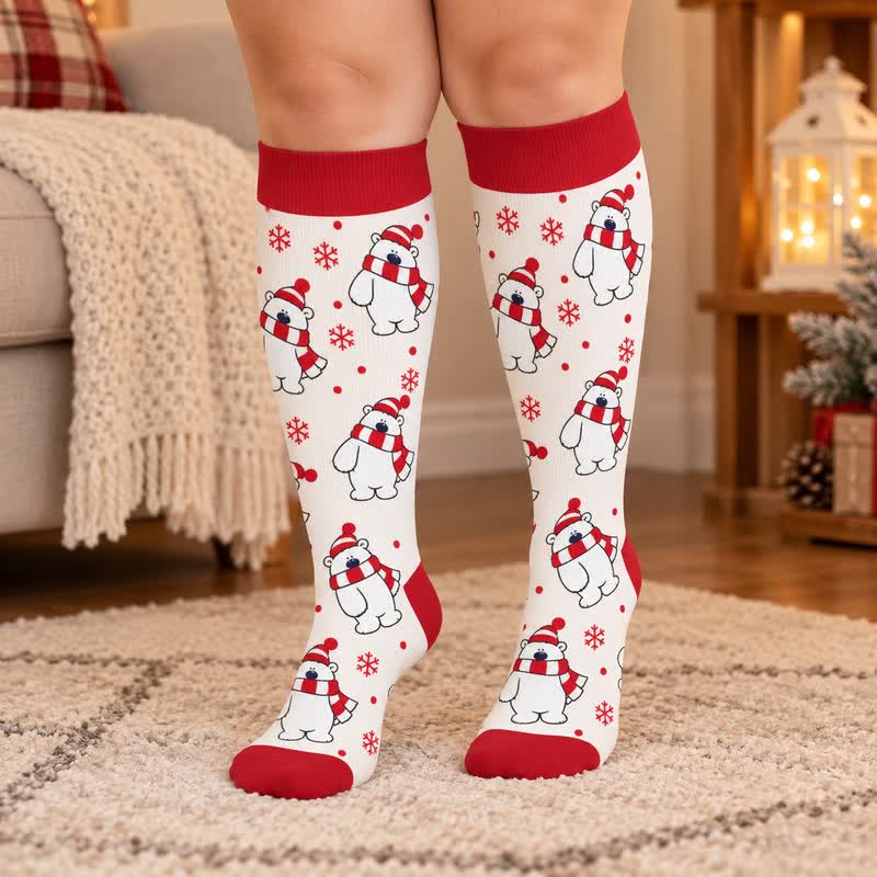 Plus Size Festive Polar Bear Compression Socks - image 3