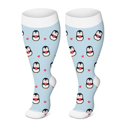 Plus Size Cute Penguin Compression Socks - Light Blue - 4XL - image 6