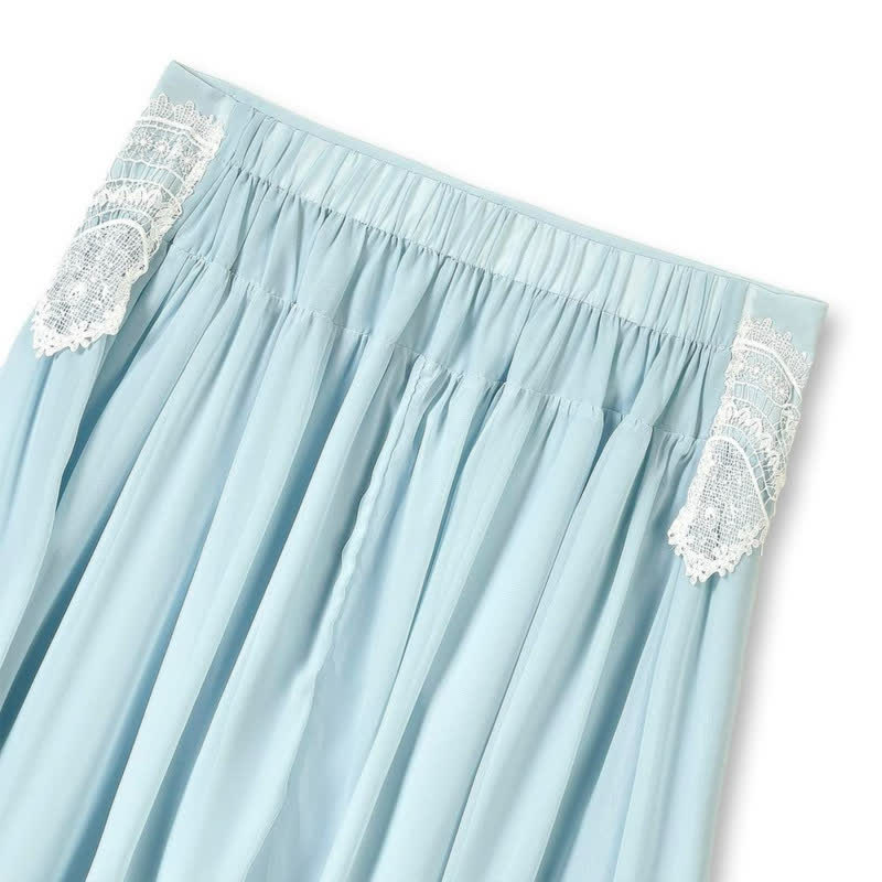 Plus Size Sky Blue Lace Trim Two Piece Skirt Set - image 6