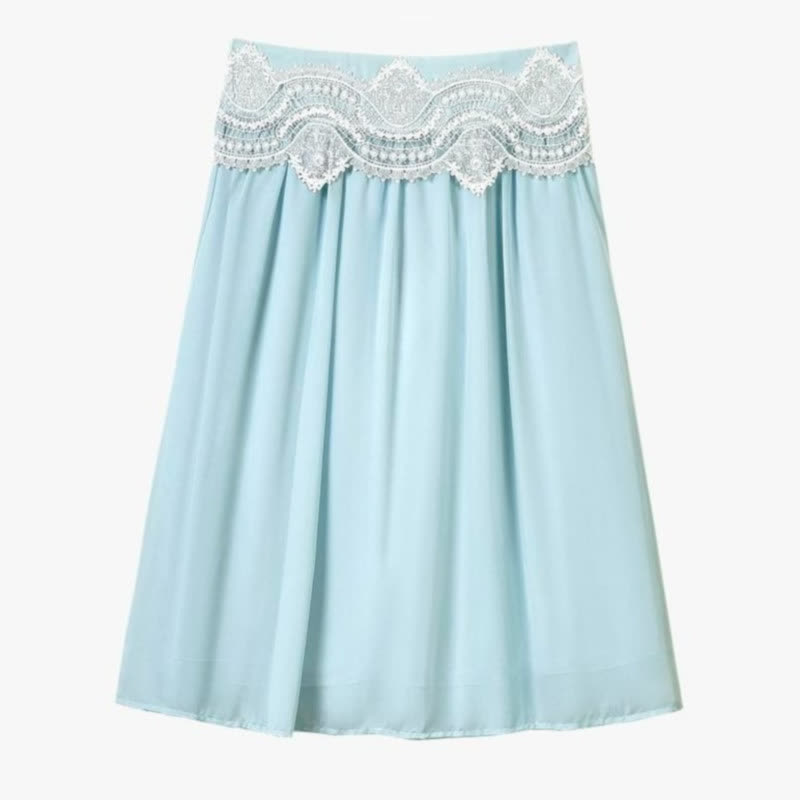 Plus Size Sky Blue Lace Trim Two Piece Skirt Set - image 2