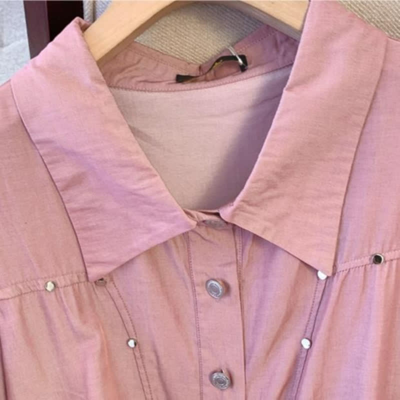 Pink Belted Shirt Midi Dress - image 2