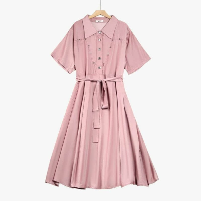 Pink Belted Shirt Midi Dress - Pink - 6XL - image 0