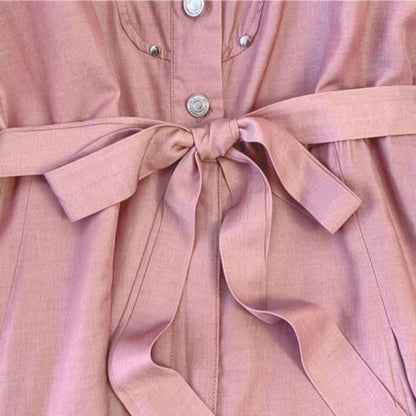 Pink Belted Shirt Midi Dress - image 3