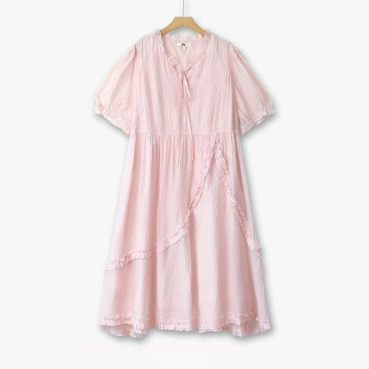Plus Size Ruffle Tie Midi Dress - Pink - 6XL - image 0