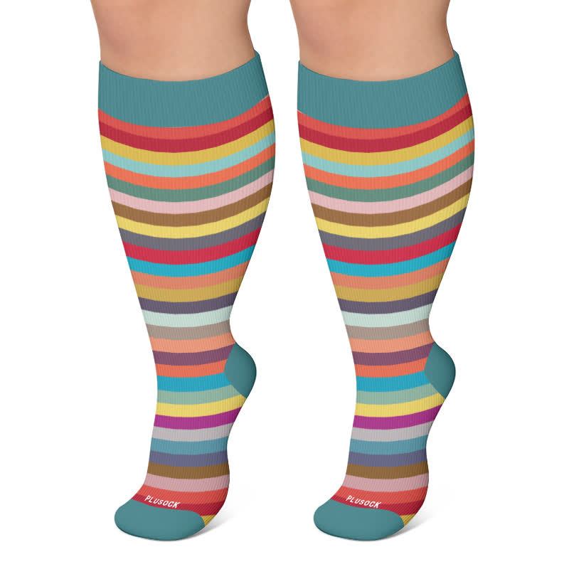 Plus Size Stripe Compression Socks - Blue - 4XL - image 4