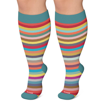 Plus Size Stripe Compression Socks - Blue - 4XL - image 4