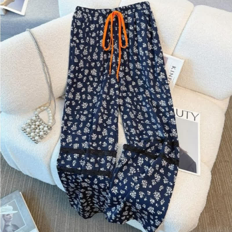 Plus Size Lace Hem Top and Navy Floral Pants Set - Pants - 6XL - image 3