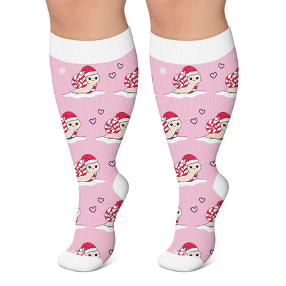 Plus Size Christmas Snails Dog Compression Socks - Pink - 4XL - image 4