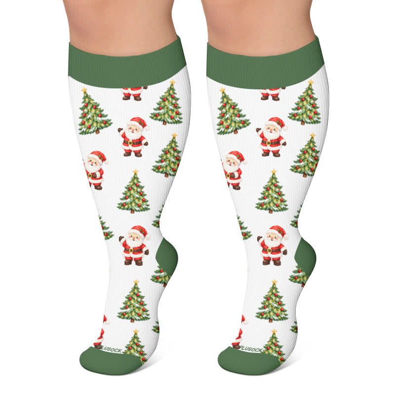 Plus Size Christmas Pattern Compression Socks - Green - 4XL - image 5