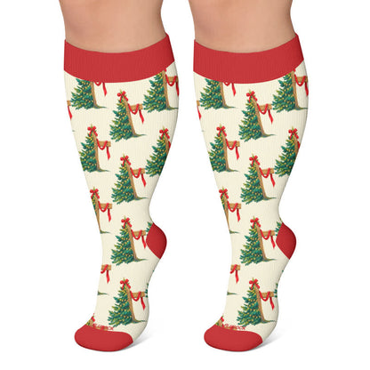 Plus Size Christmas Pattern Compression Socks - Red - 4XL - image 6
