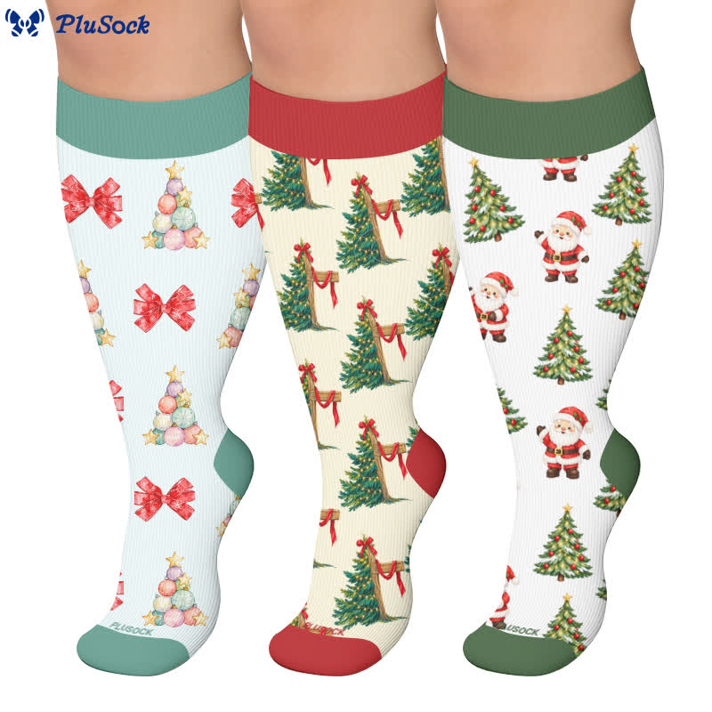 Plus Size Christmas Pattern Compression Socks - image 0