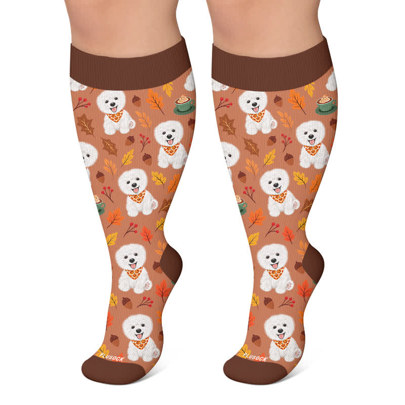 Plus Size Autumn Animal Leaf Compression Socks - Brown - 4XL - image 6