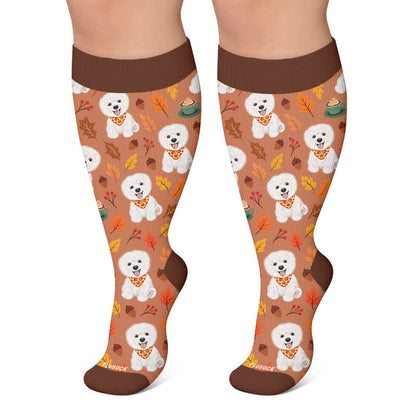 Plus Size Autumn Animal Leaf Compression Socks - Brown - 4XL - image 6