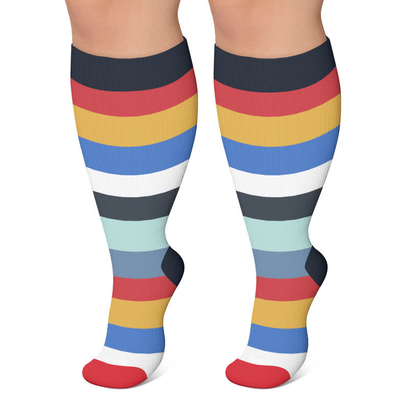 Plus Size Rainbow Stripe Compression Socks - Navy Blue - 4XL - image 6