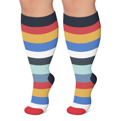 Plus Size Rainbow Stripe Compression Socks - Navy Blue - 4XL - image 6