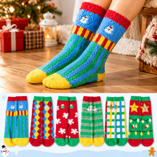 Festive Plush Plaid Quarter Socks (6 Pairs) - Multicolor - EU36-42(US3-8.5) - image 0