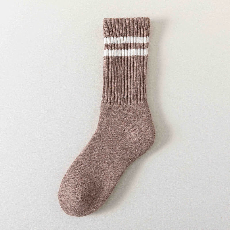 Striped Warm Wool Quarter Socks(5 Pairs) - Coffee - EU36-44(US3-10) - image 12