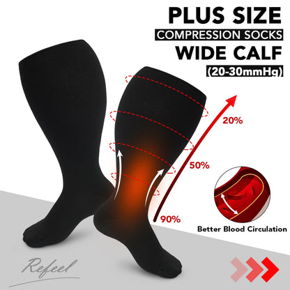 Blue Electrocardiogram Black Heart Plus Size Compression Socks(3 Pairs) - image 6