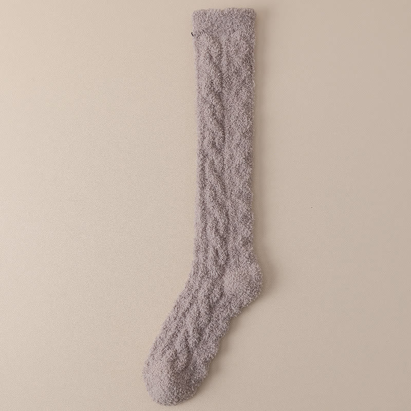 Coral Fleece Thermal Knee High Socks(5 Pairs) - Coffee - Fits 220lbs - image 14